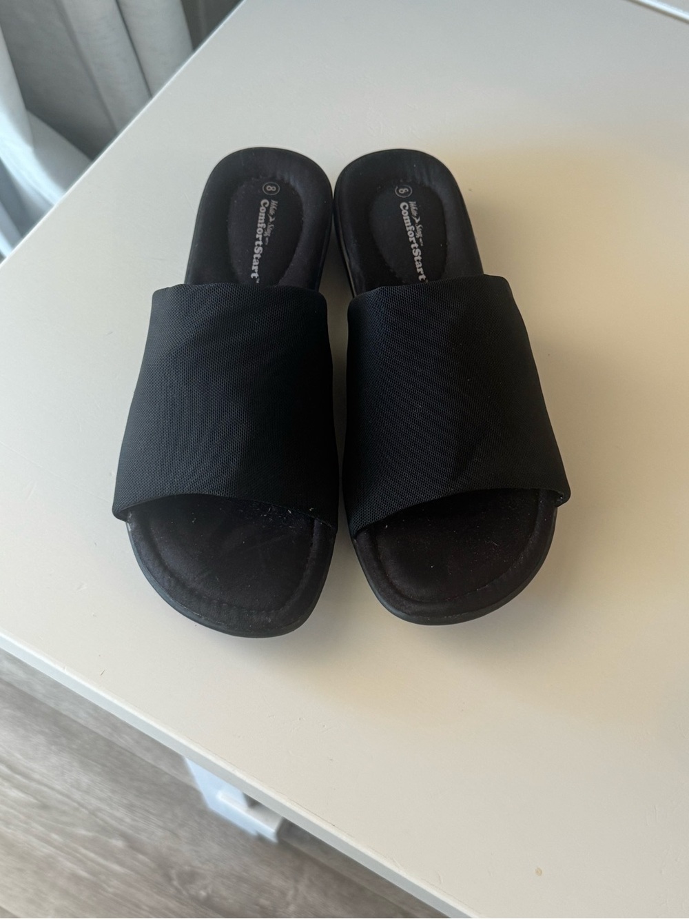 Vintage White Stag ComfortStart Black Slide Wedge Sandals - Size 8